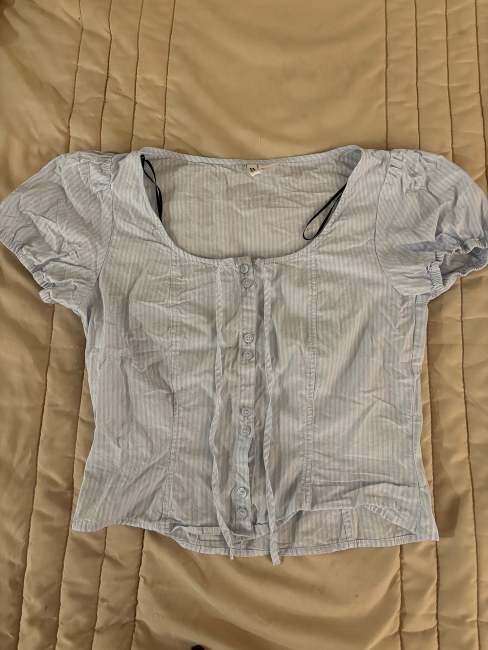 H&M Light Blue Pinstripe Puff Sleeve Top